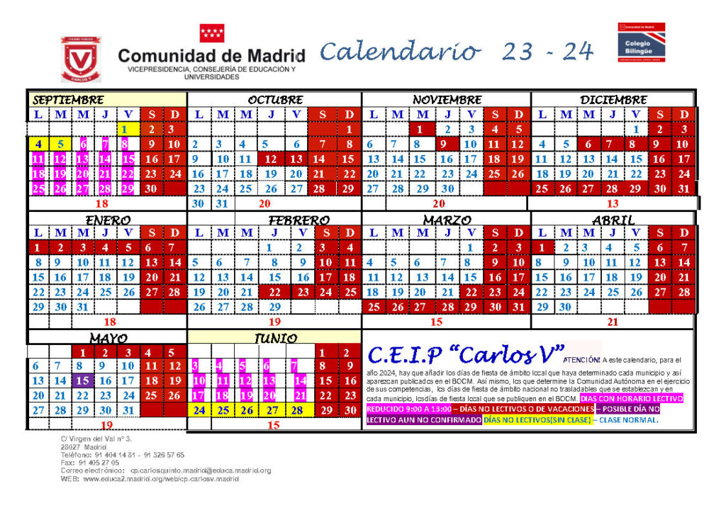 Calendario Escolar Curso 2023-2024